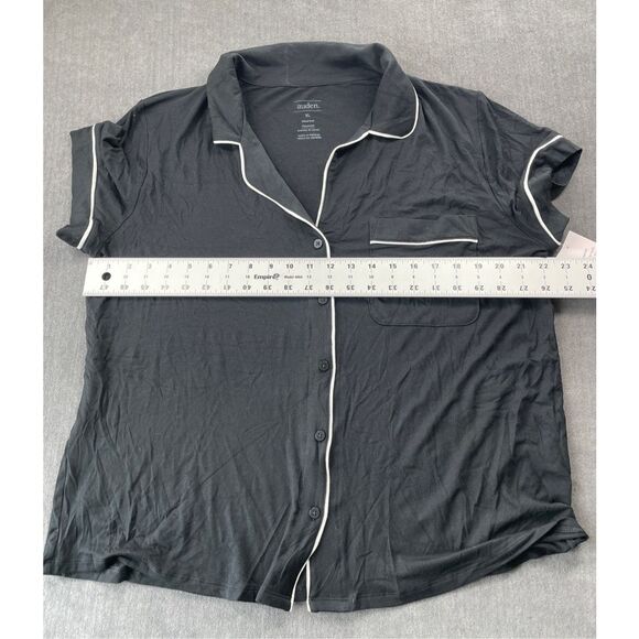 Auden Cloud Knit Pajama Top Womens‎ XL Black Short Sleeve Button Sleepwear NWT - Picture 6 of 9